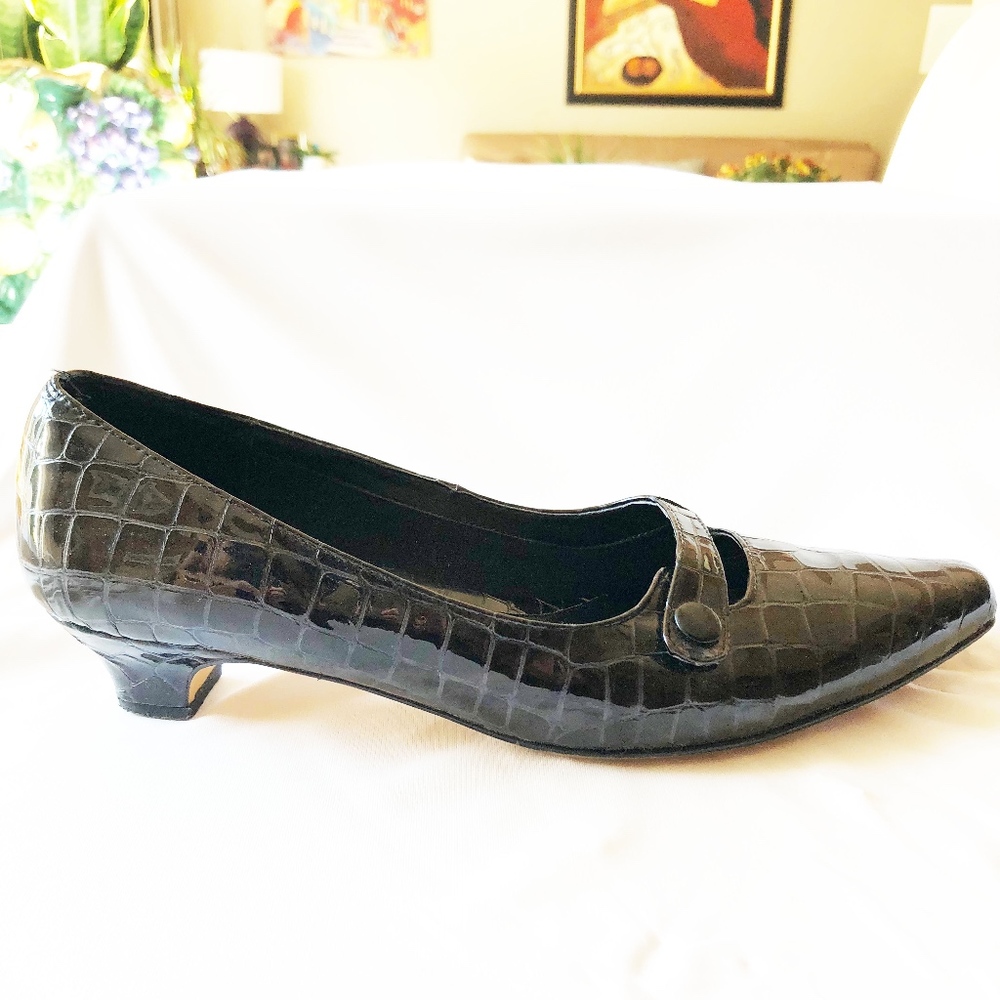 Black Faux Alligator Leather Pump by Ros Hommerson